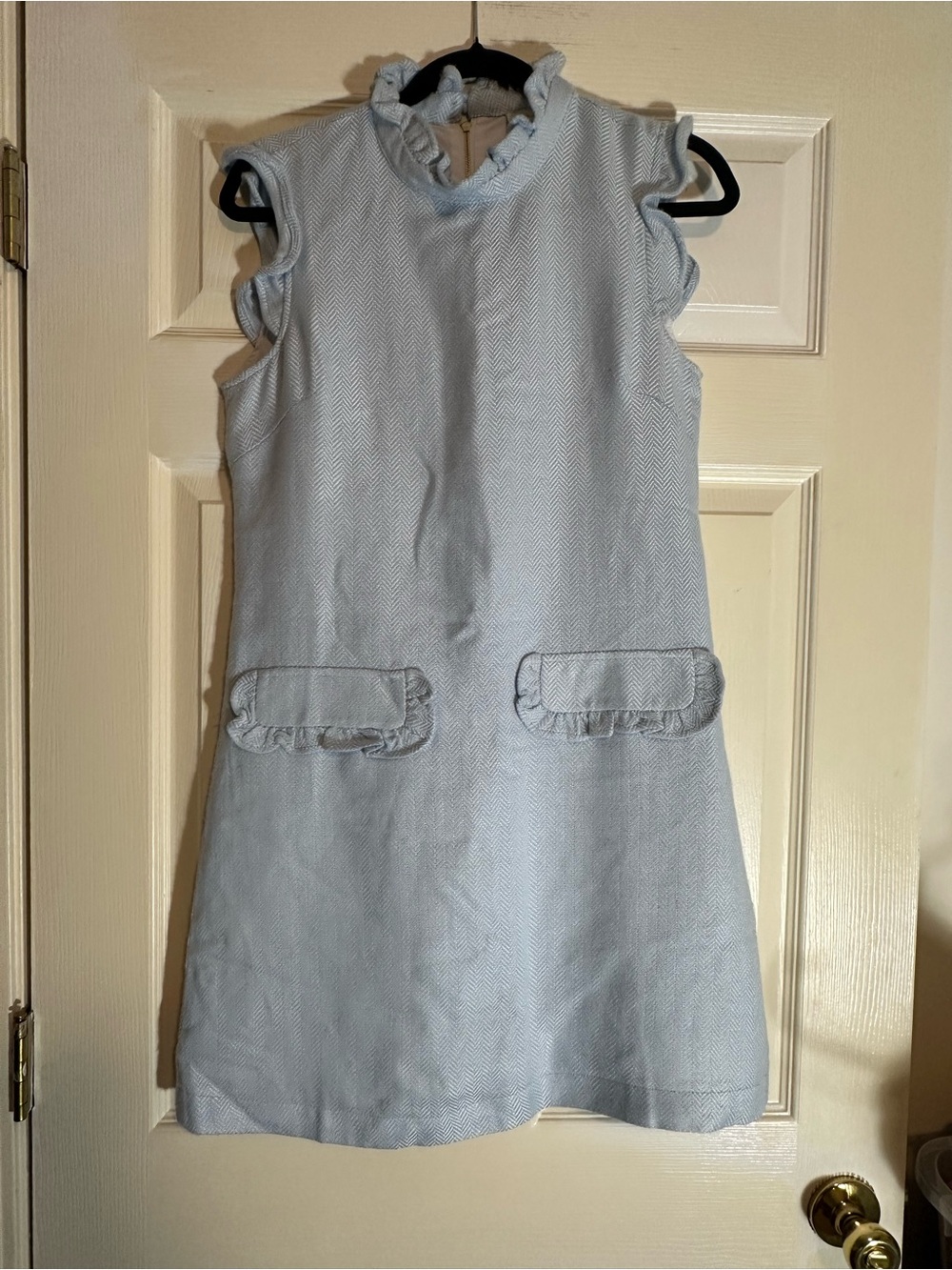 The Beaufort Bonnet Company Light Blue Ruffle Trim Sleeveless Dress